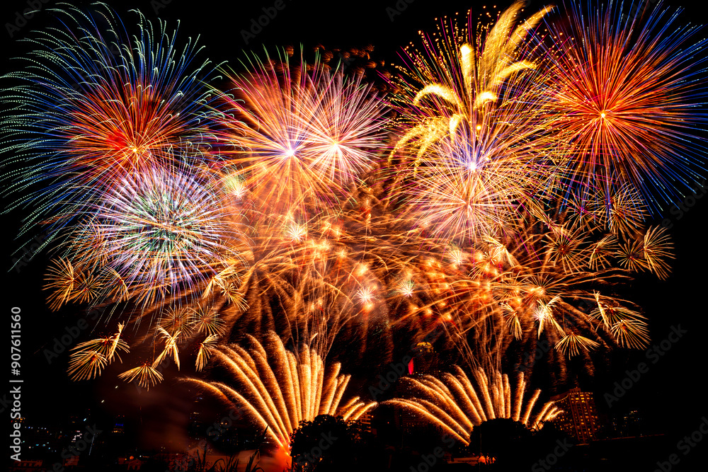 colourful firework display set for celebration happy new year and merry christmas and fireworks on black background colourful firework display set for celebration happy new year and merry christmas and fireworks on black background