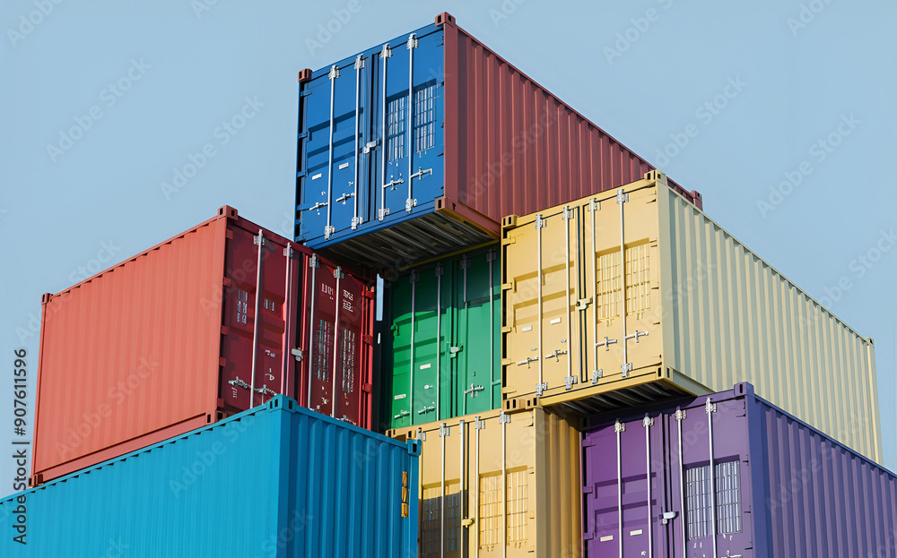 Fototapeta premium Stack of multicolored shipping containers
