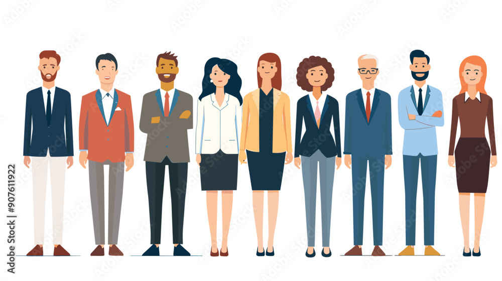 Professional team standing front view diverse businessmen businesswomen formal attire business casual various outfits mixed ethnicity middleaged young adults isolated white background Group Professional team standing front view diverse businessmen businesswomen formal attire business casual various outfits mixed ethnicity middleaged young adults isolated white background Group
