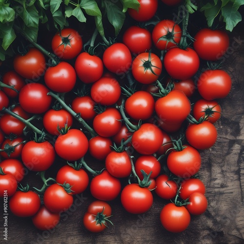 tomatoes on vine, food photography, tomatoes on market, branch of tomatoes. red bright colour tomatoes. red tomatoes with leaf.