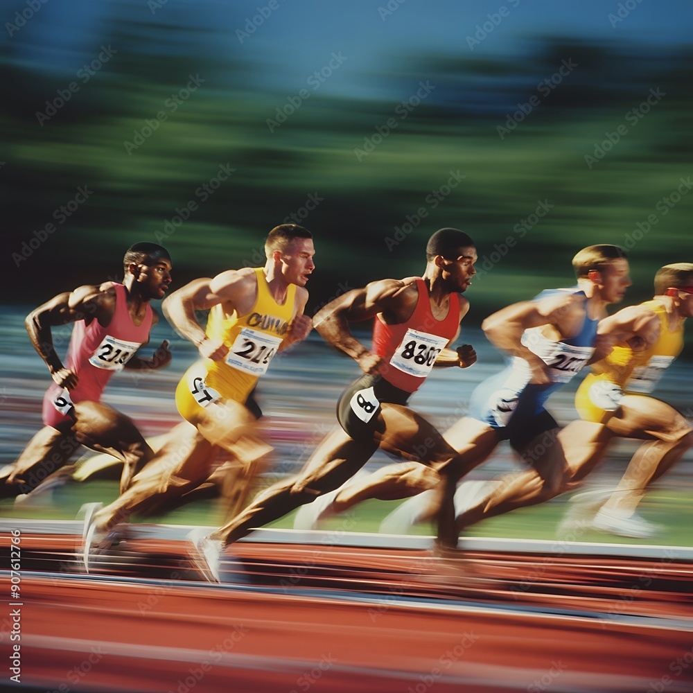 Fototapeta premium A group of sprinters racing in a 100 meter