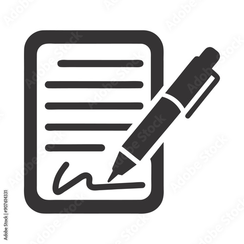 Pen signing an agreement document contract icon and vector illustration