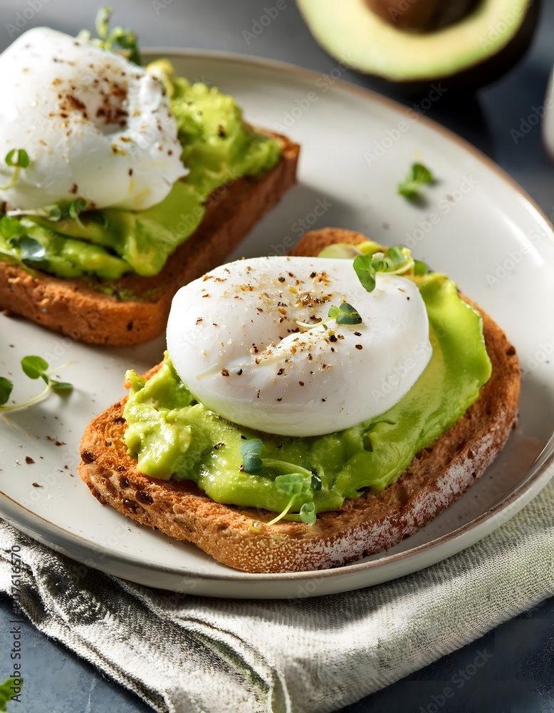 Healthy avocado toast with poached eggs Healthy avocado toast with poached eggs