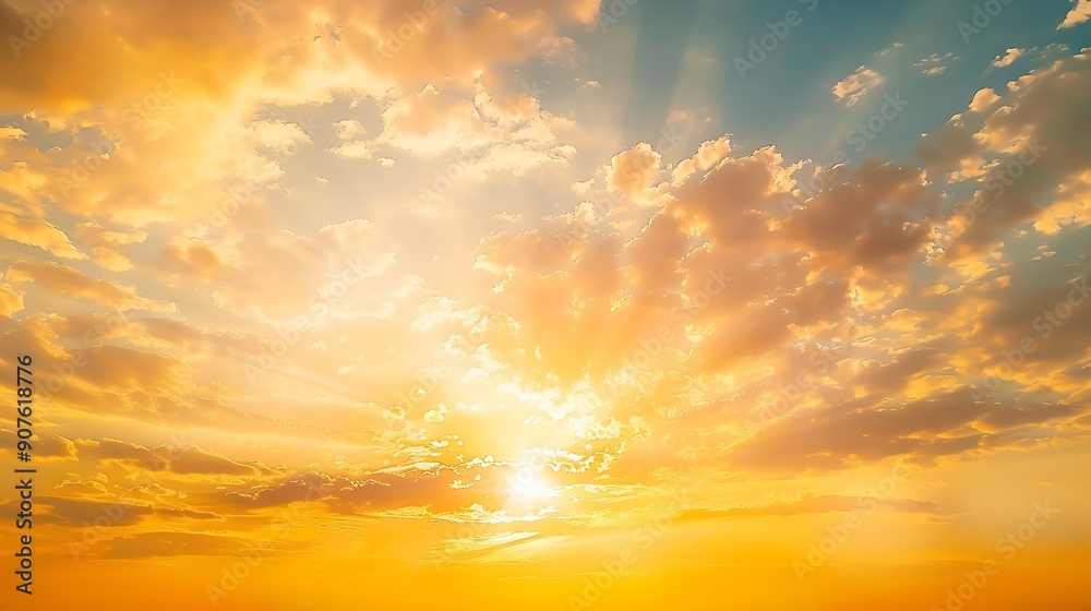 Obraz premium Sunset Sky on Twilight in the Evening with Orange Gold Sunset Cloud Nature Sky Background Horizon Golden Sky Sunrise clouds Gorgeous Dusk sky : Generative AI