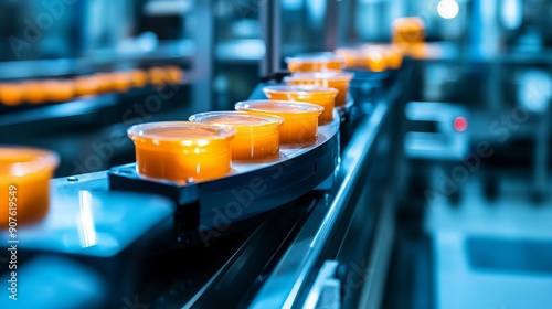 Wallpaper Mural Automatic industrial machine for plastic packaging featuring a light effect on products and food An automated packaging line with plastic film in a light blue scene illustrating the Torontodigital.ca