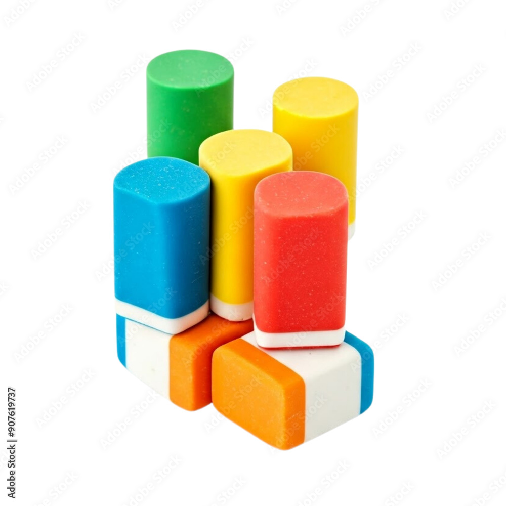 Colorful erasers on Isolated transparent background png. generated with AI Colorful erasers on Isolated transparent background png. generated with AI