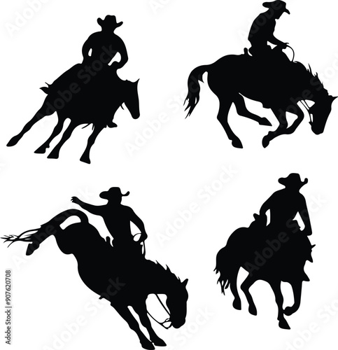Cowboy and cowgirl rodeo vector silhouettes collection