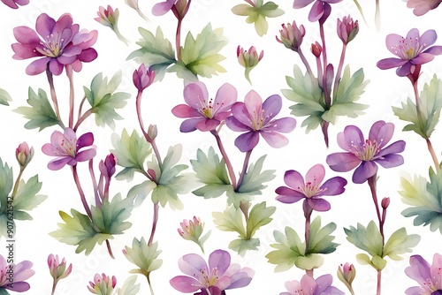 Watercolor purple mountain saxifrage flowers white background, Ai Generated