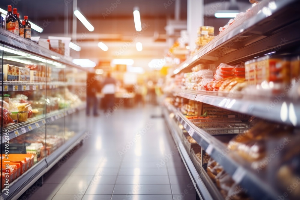 Fototapeta premium A supermarket aisle shopping store grocery store.