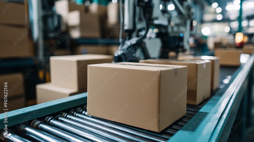 Elements of carton boxes are stacked together A conveyor line for producing boxes where a machine cuts cardboard boxes from sheets An enterprise focused on package production Elements of carton boxes are stacked together A conveyor line for producing boxes where a machine cuts cardboard boxes from sheets An enterprise focused on package production