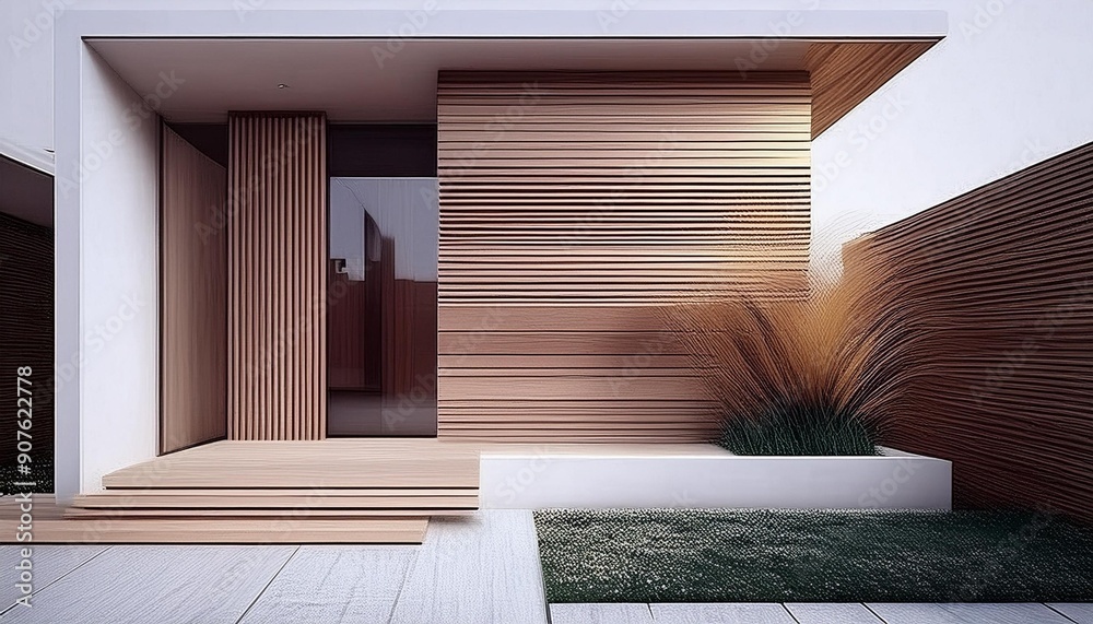 Fototapeta premium Architektur Ansicht Modernes Haus Holz Beton Villa