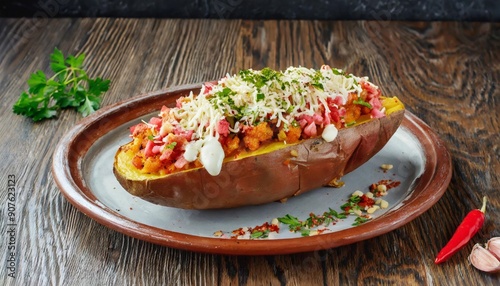 Delicious Kumpir: Turkish Stuffed Baked Potatoes with Toppings photo