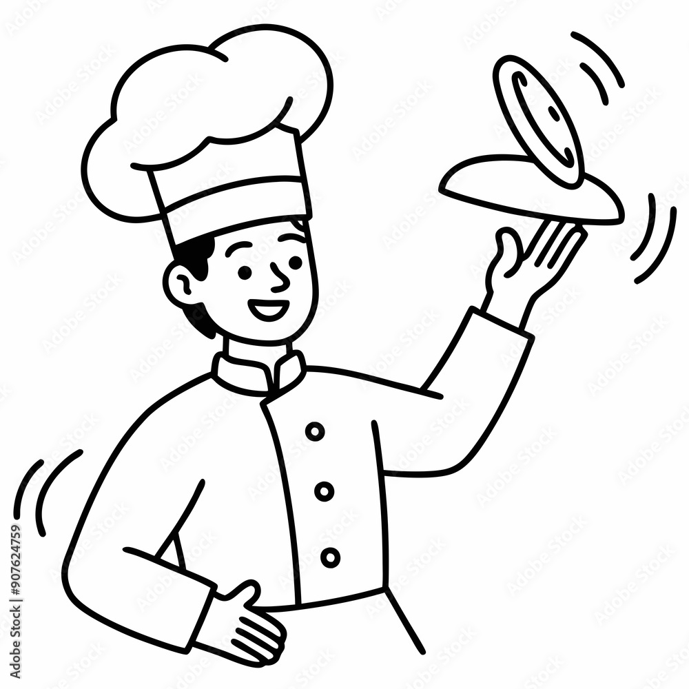 A chef tossing pizza dough in the air art vector illustration A chef tossing pizza dough in the air art vector illustration