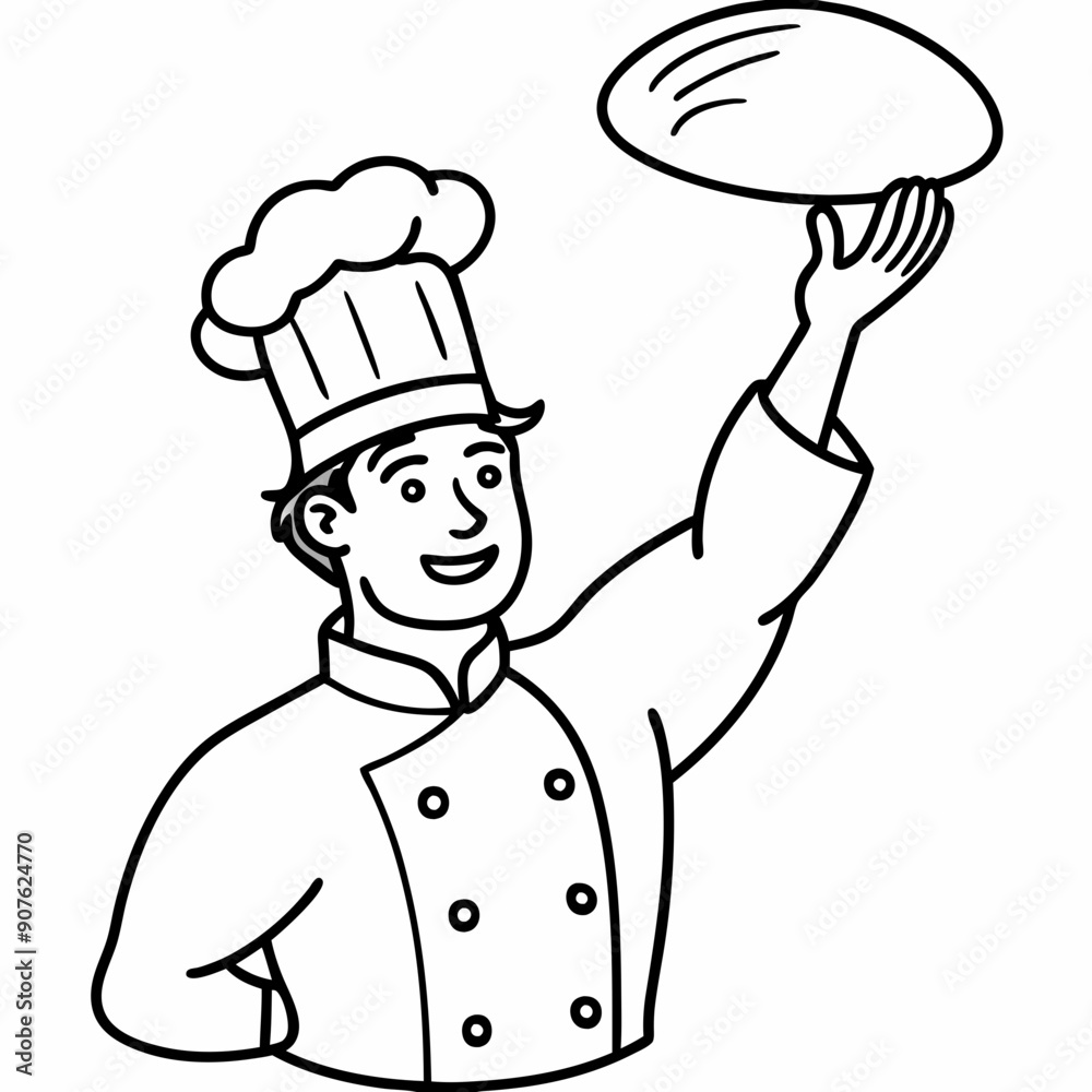 A chef tossing pizza dough in the air art vector illustration A chef tossing pizza dough in the air art vector illustration
