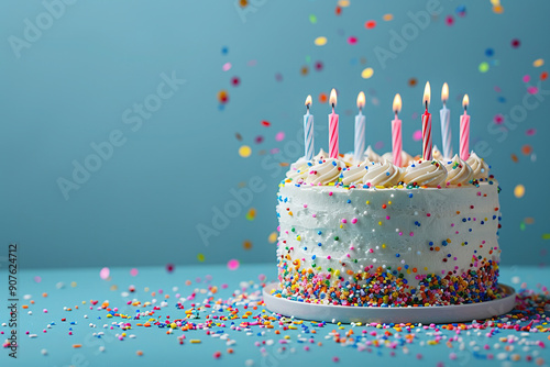 colorful birthday cake with rainbow sprinkle topping
