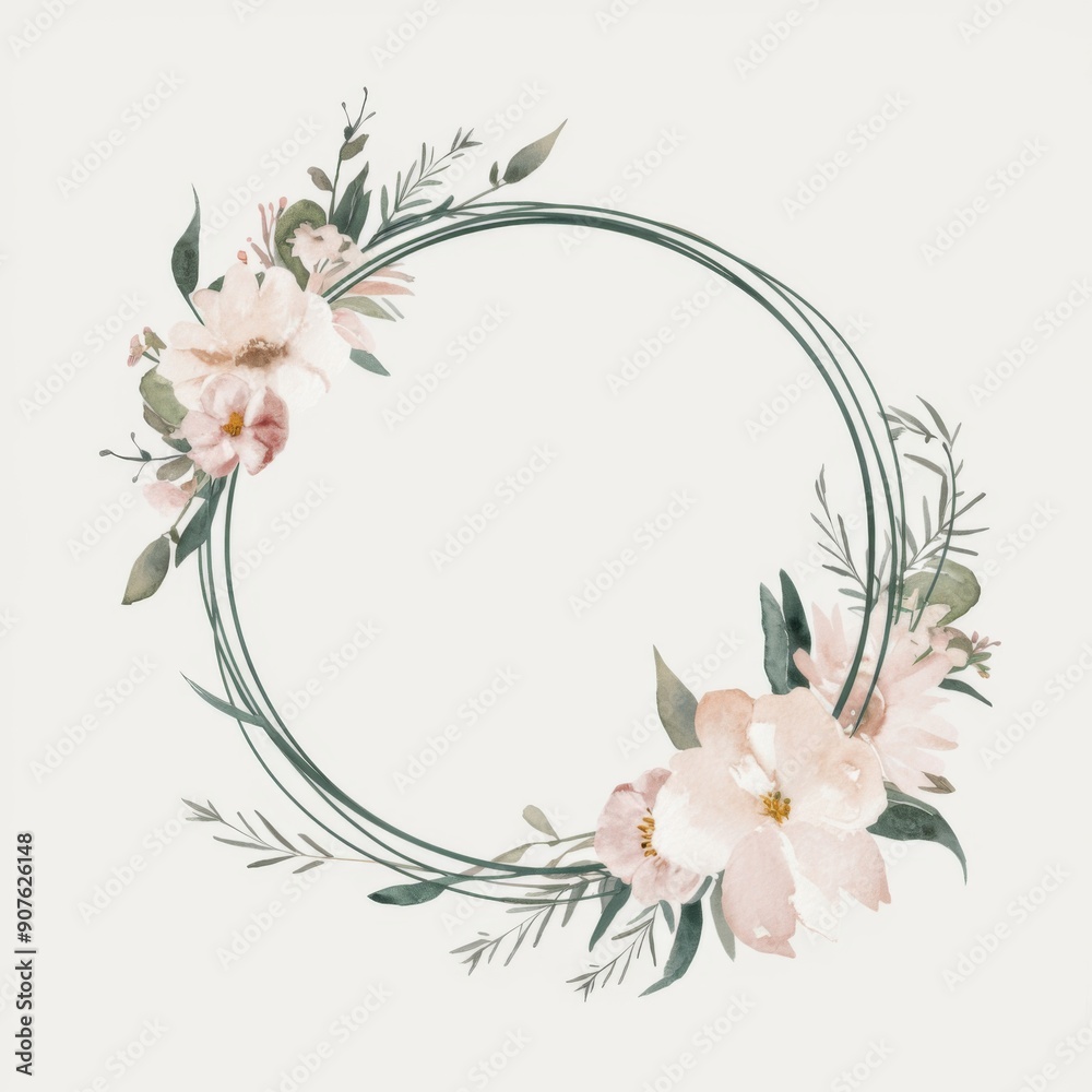 Fototapeta premium Watercolor Floral Elements Forming Circular Frame - Elegance - Home Decor