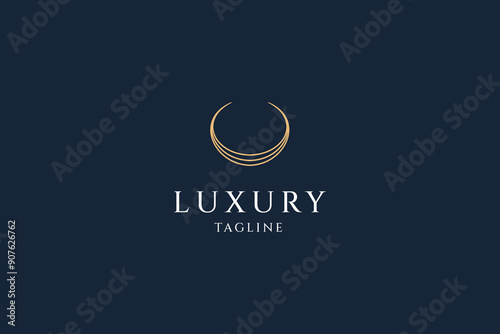 Necklace jewelry logo with elegant luxury gold line art vector design template style