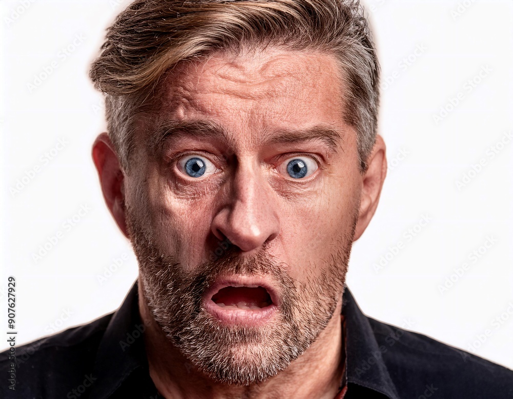 Person's face exhibiting fear, illustrating anxiety, concern, and emotional distress.