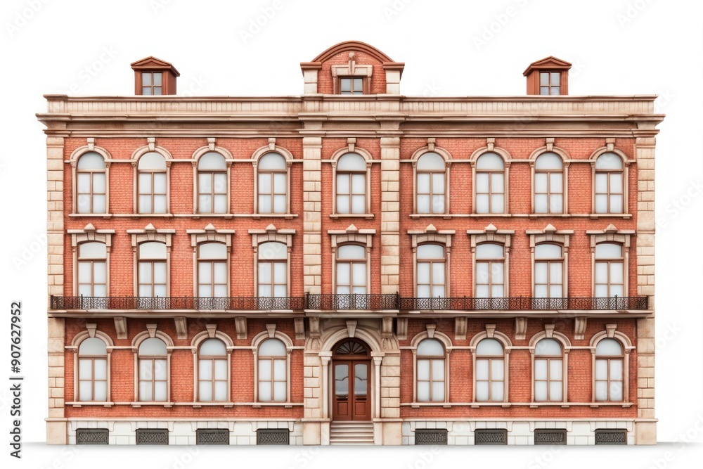 Fototapeta premium Brick old apartment building architecture facade window.