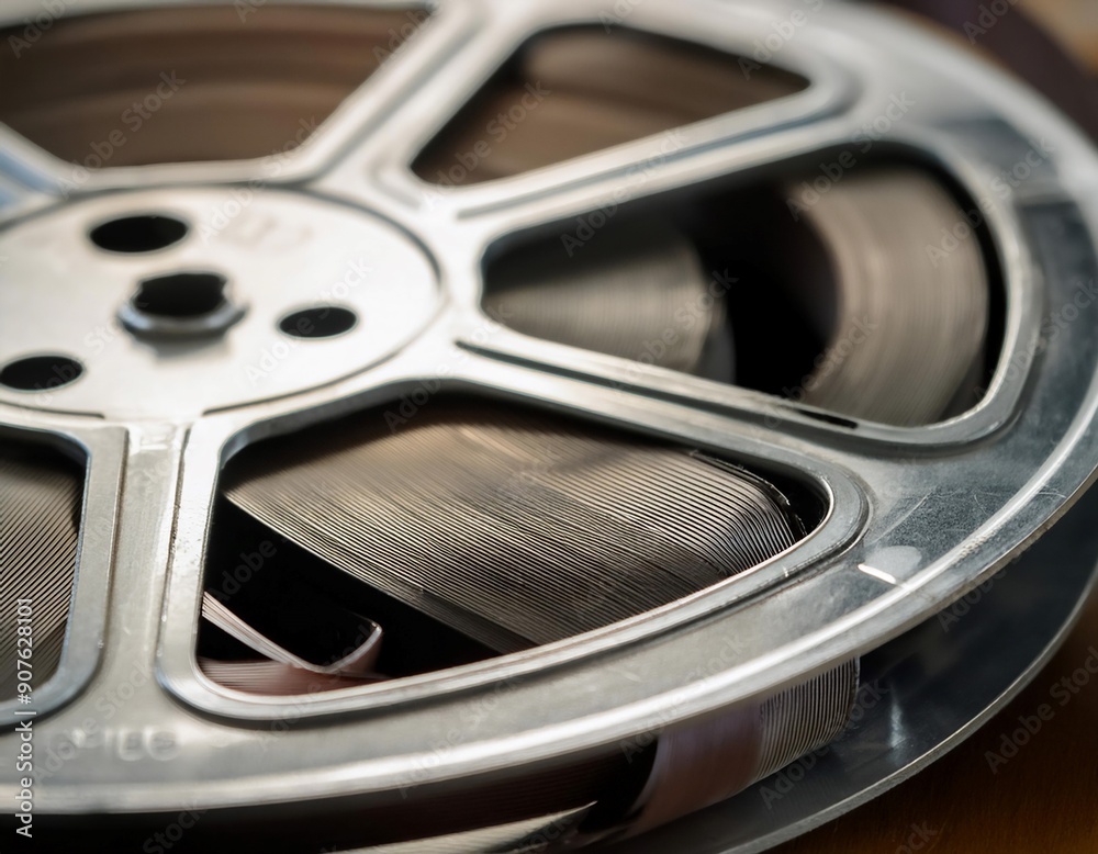 Film reel with strips of film, representing cinema, filmmaking, and visual storytelling. Film reel with strips of film, representing cinema, filmmaking, and visual storytelling.