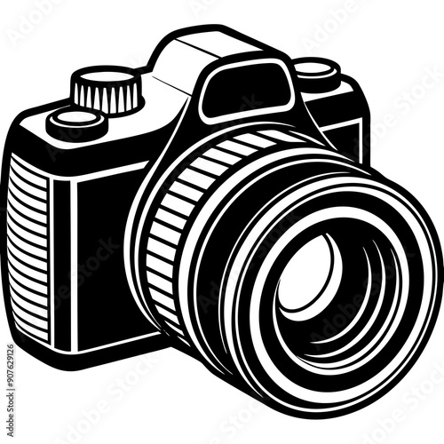 DSLR camera with a lens art vector illustration