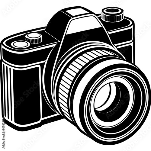 DSLR camera with a lens art vector illustration