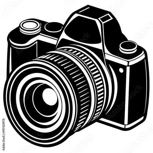 DSLR camera with a lens art vector illustration
