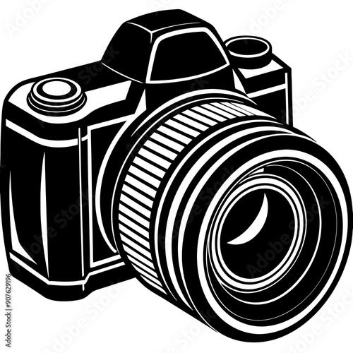 DSLR camera with a lens art vector illustration