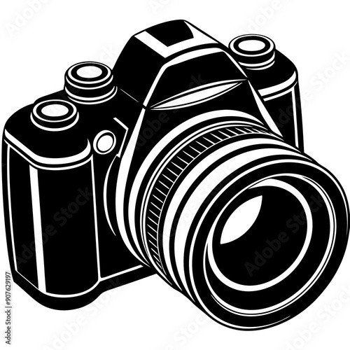 DSLR camera with a lens art vector illustration