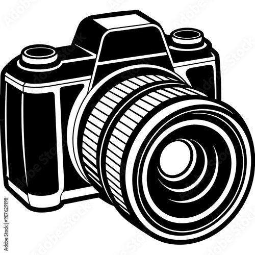 DSLR camera with a lens art vector illustration