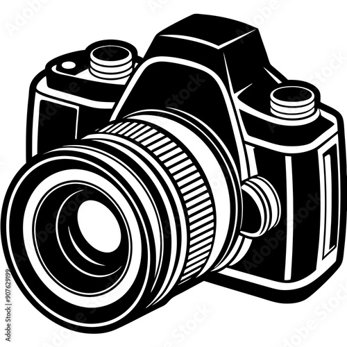 DSLR camera with a lens art vector illustration