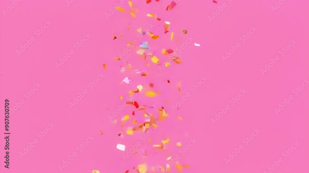 Colorful confetti falls against a pink background, creating a joyful and festive atmosphere, perfect for celebrations Colorful confetti falls against a pink background, creating a joyful and festive atmosphere, perfect for celebrations