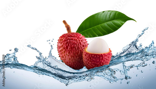 lychee with splash water cut out photo