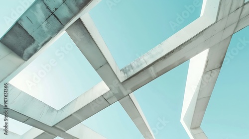 abstract concrete architecture detail Geometric fragment of a modern structure building white beams against a light blue sky minimal design contemporay and minimalist photography angul : Generative AI photo