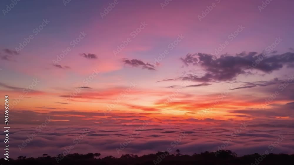 Vibrant sunset casting warm hues over a cloudy horizon, creating a serene and tranquil landscape atmosphere Vibrant sunset casting warm hues over a cloudy horizon, creating a serene and tranquil landscape atmosphere