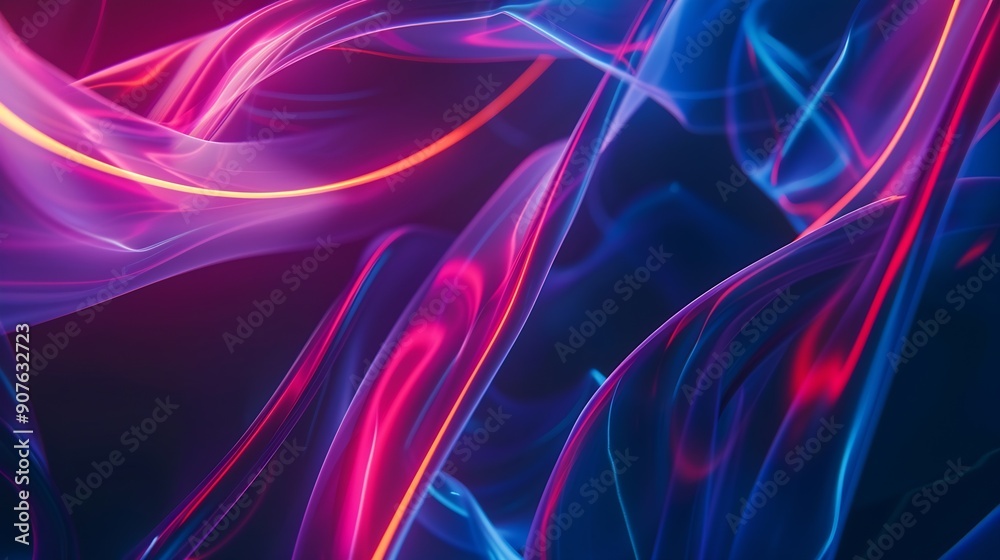 Fototapeta premium Neon illuminated dynamic sheets wallpaper Abstract business background : Generative AI