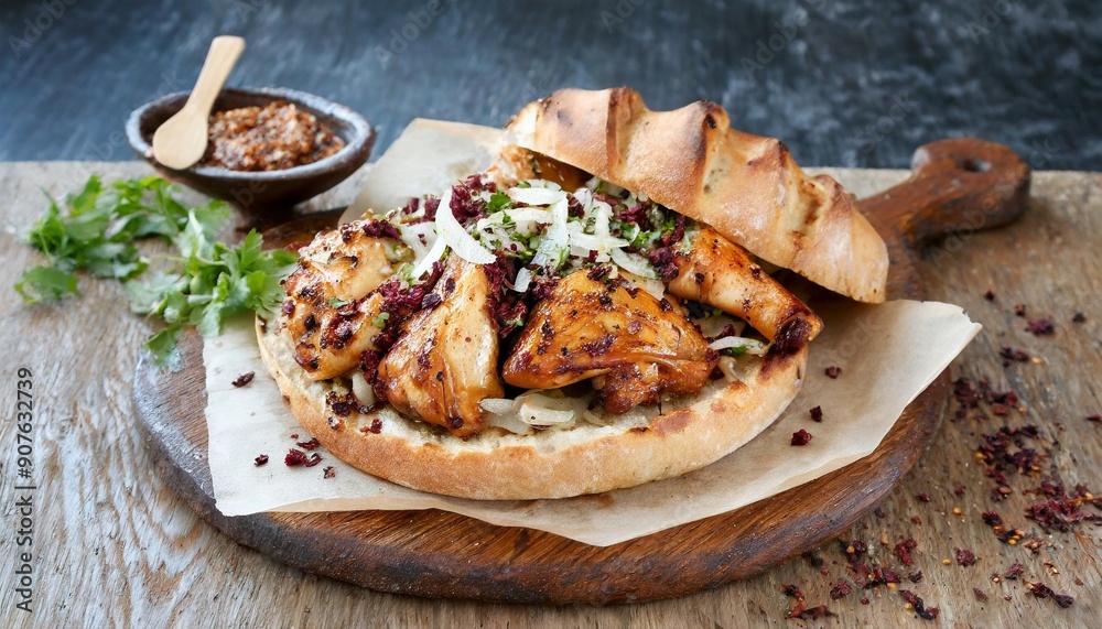 Delicious Musakhan: Roasted Chicken with Sumac and Caramelized Onions on Bread Delicious Musakhan: Roasted Chicken with Sumac and Caramelized Onions on Bread
