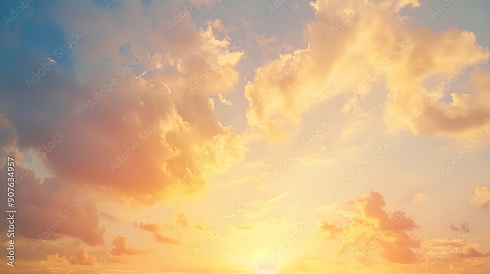 Sunset Sky Clouds in the Evening Summer with Orange Yellow sunlight in Golden hour or Morning Sunrise Horizon Summer sky nature Background : Generative AI