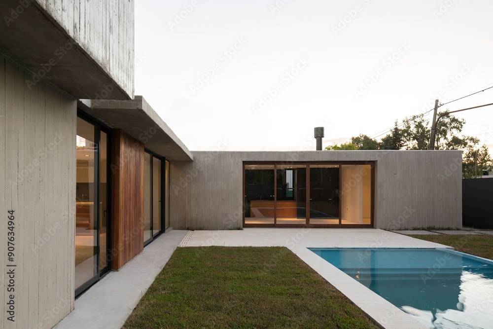 Fototapeta premium design exterior modern house with swimming pool generative ai
