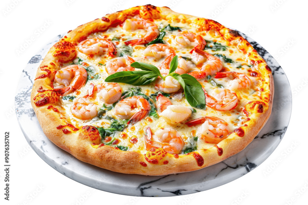 Seafood Pizza on Chilled Marble Plate cut out transparent isolated on white background PNG Seafood Pizza on Chilled Marble Plate cut out transparent isolated on white background PNG