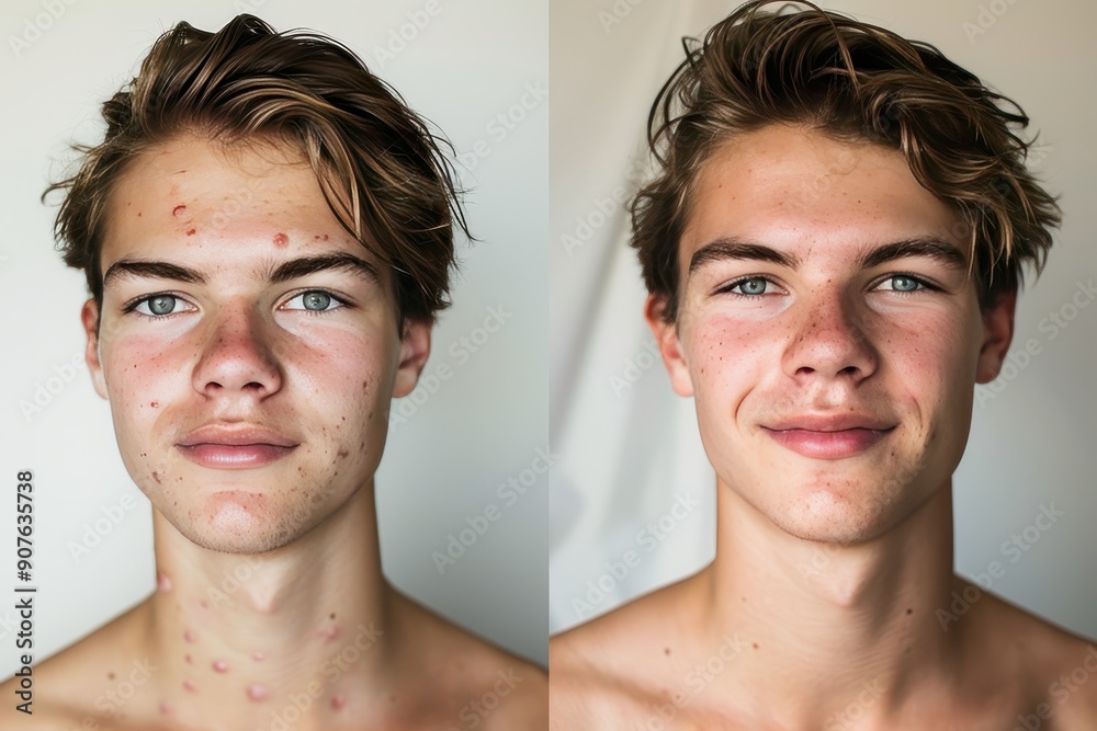 Fototapeta premium man on the left has acne on his face