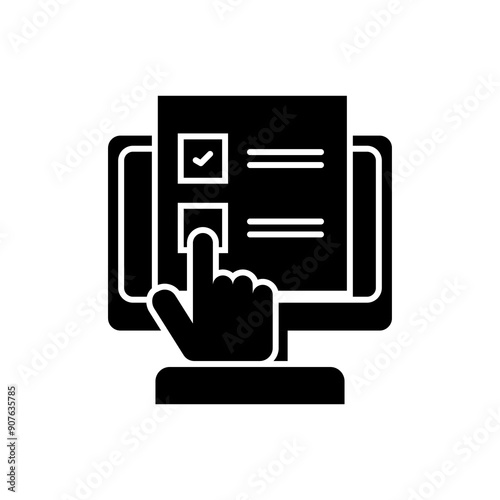 
Online voting via computer, vector sign, icon, symbol, logo illustration. Simple illustration of online voting icon pattern isolated on white background.