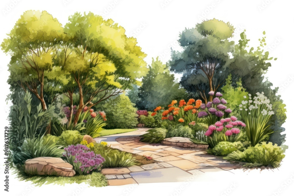 Fototapeta premium Garden outdoors backyard walkway.