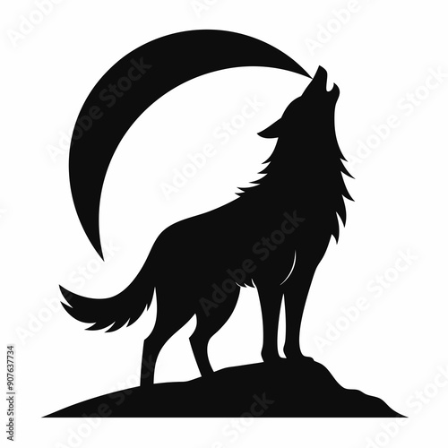 black wolf howling silhouette vector illustration