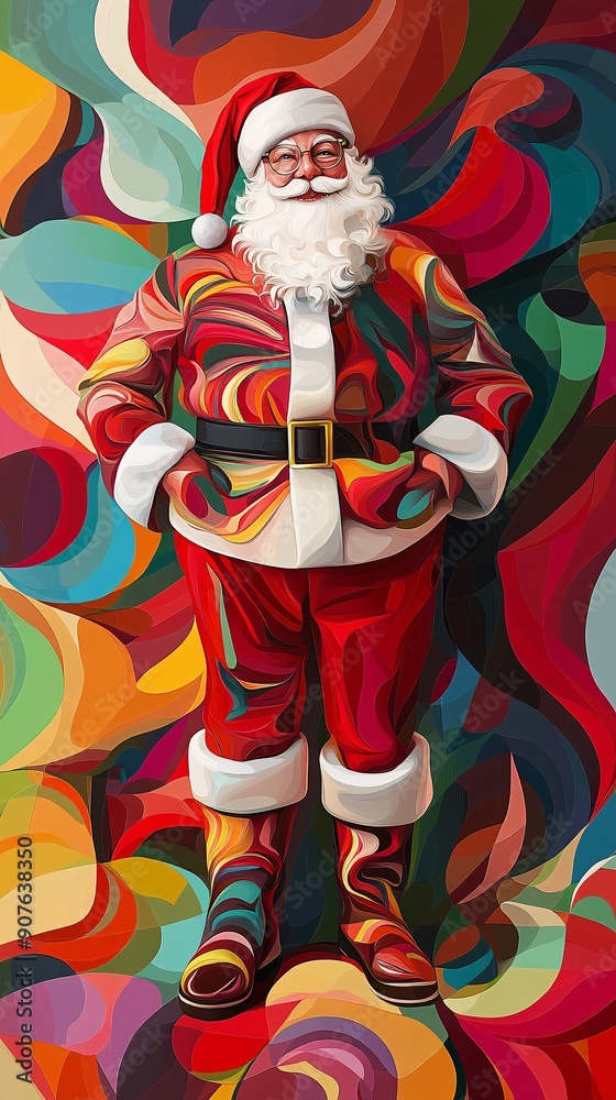 Santa Abstract Line Abstract Santa Claus A full-body portrait of Santa Claus rendered in an ...