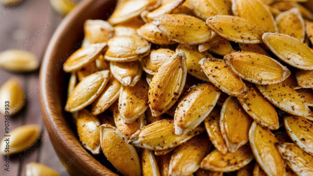 A bowl of nuts on a wooden table with some sprinkled, AI