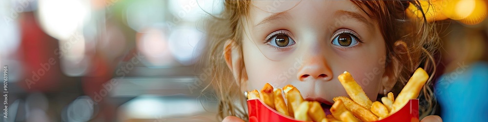 the child eats french fries. Selective focus the child eats french fries. Selective focus
