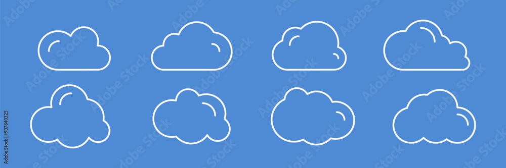 Clouds line icons set on blue background Clouds line icons set on blue background