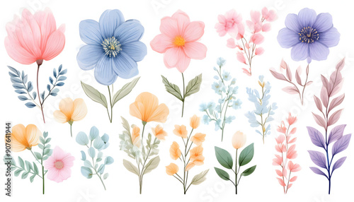Wallpaper Mural set of watercolor pastel flower decoration on wedding table with flowers  Torontodigital.ca