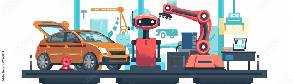 Fototapeta premium A cute cartoon of a robot managing a futuristic animal shelter